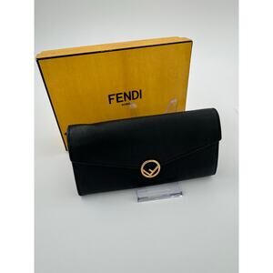 Fendi Black Saffiano Leather Continental Wallet w/Gold Logo Hardware w/Box & COA